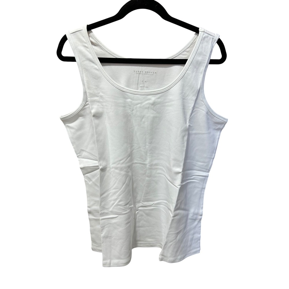 Susan Graver Modern Essentials Liquid Fiber White Tank Top Scoop Neck Kids XL
